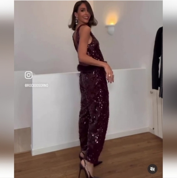 Zara Set Sequin Barrel Pants & Top With Faux Fur Hem NWT - Picture 9 of 16